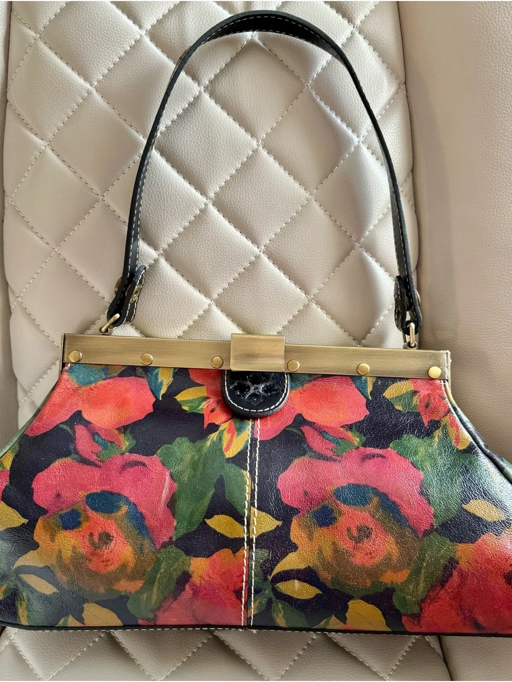 Patricia Nash Floral Frame-Top Shoulder Bag in Black and Multicolor
